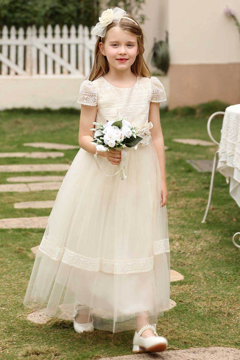 A-Line Midi Tulle Flower Girl Dress CF0382 - COCOMELODY